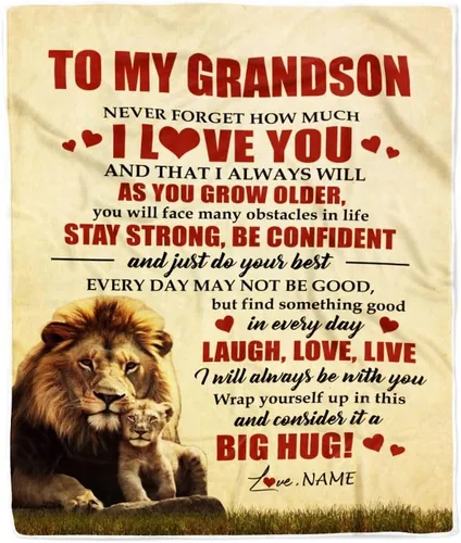 Vista 9 de Manta personalizada con texto en inglés «To My Grandson from Grandma Grandpa You Will Never Lose Lion Nison», manta de forro polar personalizada