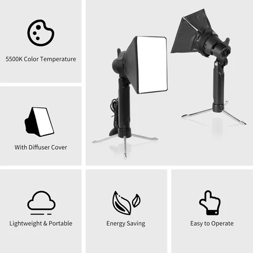 Vista 11 de Meking Mini kit de iluminación de fotografía Softbox, lámpara LED de Luz blanca