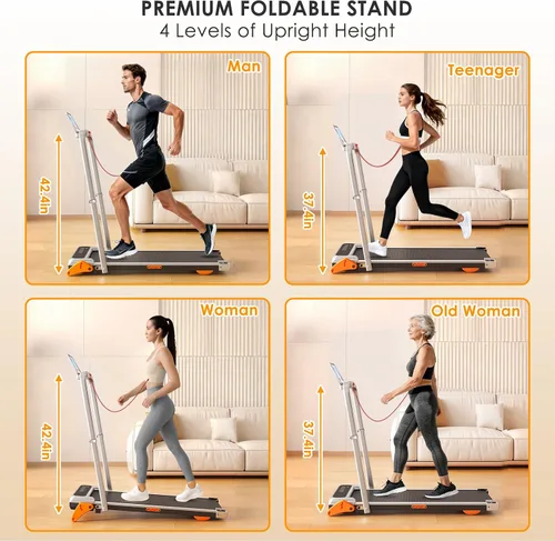 Vista 2 de Walking Pad with Incline Portable Treadmill with Handle Bar for Home Office Under Desk Use Small Space Treadmill