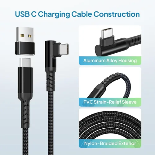 Vista 7 de Elebase para Google Pixel 9 8 USBC Cable cargador 6.6FT con adaptador USB Ángulo-Negro
