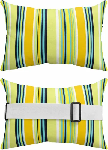 Vista 2 de Fundas de almohada impermeables de rayas azules y amarillas con correa elástica, diseño moderno a rayas