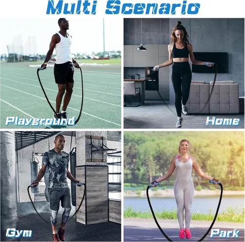 Vista 7 de Jump Rope, 3.75 LB/2.65 LB Weighted Jump Rope for Fitness, Heavy Skipping Rope for Home Gym Workout, Weight Loss, Strength Training, Total Body