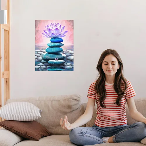 Vista 4 de CCWACPP Lienzo Zen para pared, piedra de spa y loto morado, impresiones de arte de meditación zen, yoga, sala espiritual, spa, decoración del hogar