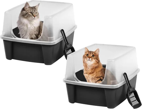 Vista 10 de IRIS USA - Caja de arena para gatos de alta cara, grande, escudo de dispersión, color negro