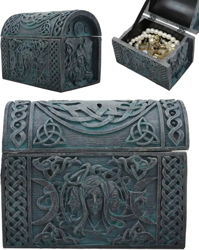 Vista 2 de Ebros Celta Triple Diosa Madre Doncelta Crone - Joyero decorativo con Trinity Triune Knotwork Wicca Witchcraft Accent 4.75 pulgadas de ancho