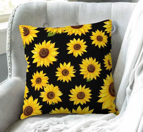 Vista 3 de Swono Funda de almohada decorativa de girasoles negros con flores tropicales y margaritas, bonita funda de almohada decorativa de girasol floral