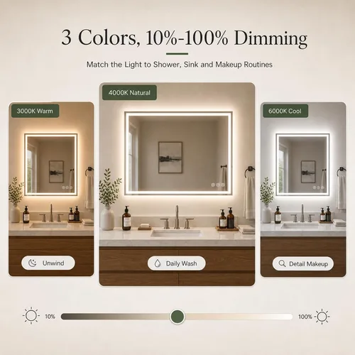 Vista 8 de Snowdool - Espejo LED para baño de 40 x 32 pulgadas con 8 luces RGB retroiluminadas + 3 luces frontales (ajustables individualmente), espejo de 3