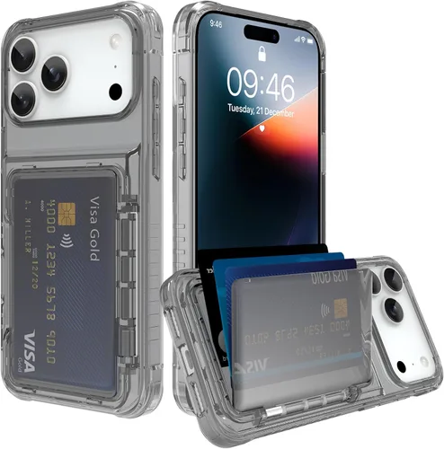 Vista 14 de Funda tipo cartera para iPhone 13 Pro Max con 3 ranuras para tarjetas de crédito, a prueba de golpes, híbrida, resistente, transparente Cubierta
