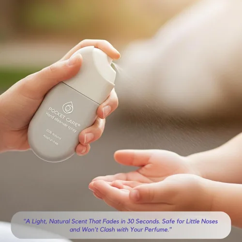 Vista 2 de POCKET CARE Desinfectante hidratante de manos sin alcohol, spray perfumado de goma de mascar 100% natural, limpiador de manos suave diario