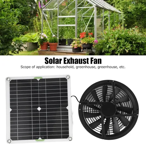 Vista 4 de Kit de ventilador de ventilación de panel solar de 10 pulgadas, ventilador de escape portátil con malla protectora, mini ventilador de 12 V 100 W