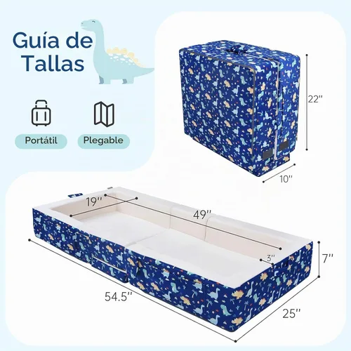 Vista 2 de ENITYA Foldable Toddler Travel Bed with Safety Rails & Storage Space