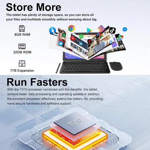 Vista 4 de Tablet Android 15, tabletas de 10 pulgadas, tabletas 2 en 1 con funda de teclado