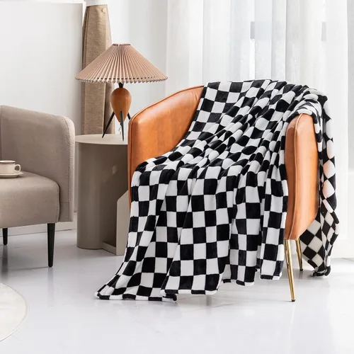 Vista 5 de LOMAO Manta de franela con patrón de cuadrícula de ajedrez, suave, lujosa, cálida y acogedora para sofá y cama, para todas las estaciones