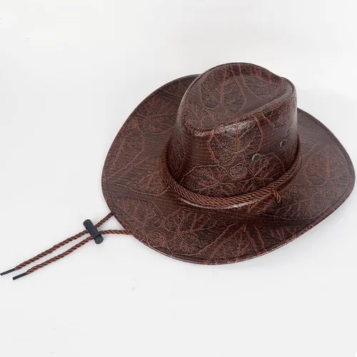 Vista 7 de L'VOW Conjunto de sombrero de vaquero retro de piel sintética con bandana para mujeres y hombres, disfraz temático de fiesta