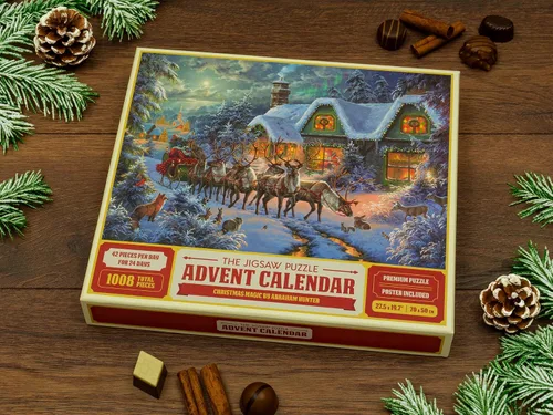 Vista 6 de Calendario de Adviento original de rompecabezas 2025 – Magia de Navidad, 24 cajas de 1008 piezas, regalo de cuenta regresiva de Navidad, diversión