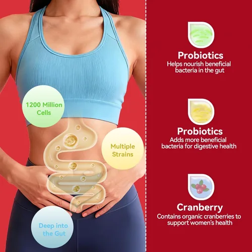 Vista 3 de Gomitas probióticas para mujeres, gomitas de equilibrio femenino, 1200 mil millones de compuestos, apoyo digestivo e inmunológico, apoya la salud