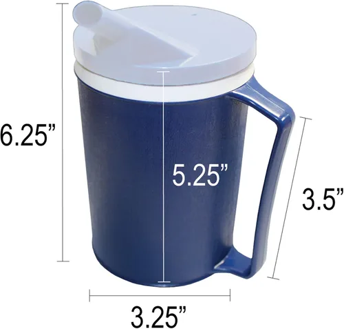 Vista 3 de Rehabilitation Advantage Taza azul aislada con tapa de snorkel blanca, sin