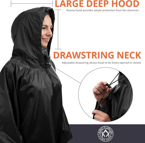 Vista 16 de Arcturus - Poncho ligero de nailon Ripstop con capucha ajustable