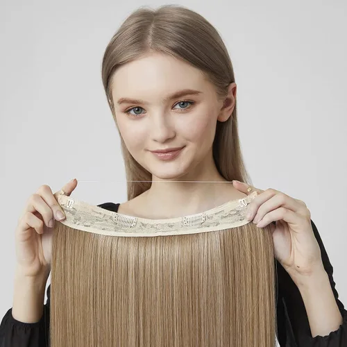 Vista 8 de REECHO Extensiones de cabello con alambre invisible con diadema transparente, tamaño ajustable, clips de seguridad extraíbles en la extensión