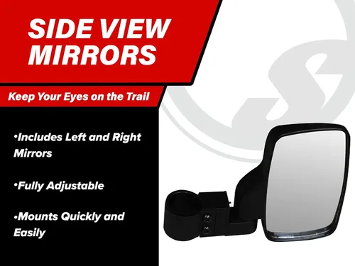 Vista 2 de SuperATV Espejos laterales para Polaris Ranger/RZR/Ace/Kawasaki Teryx/Mule/Honda Pioneer/Can-Am Maverick/Yamaha/CFMOTO/Arctic Cat- See Fitment Se