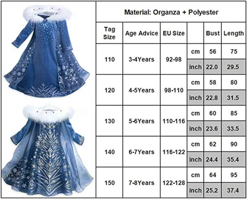 Vista 7 de Disfraz de princesa de nieve para niñas disfraz de Halloween para cosplay vestido de fiesta de cumpleaños de Navidad 3-8 años Azul Patchwork