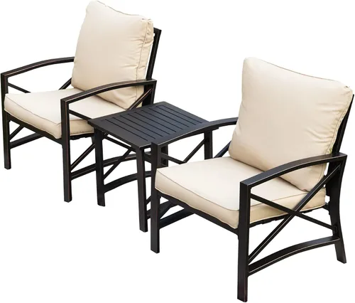 Vista 12 de LOKATSE Mecedora para patio, al aire libre, juego con mesa de café Caqui / negro