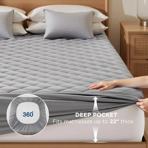 Vista 5 de Bedsure Protector de colchón impermeable tamaño individual, cubrecolchón acolchado con bolsillo profundo de hasta 22 pulgadas, funda de cama suave