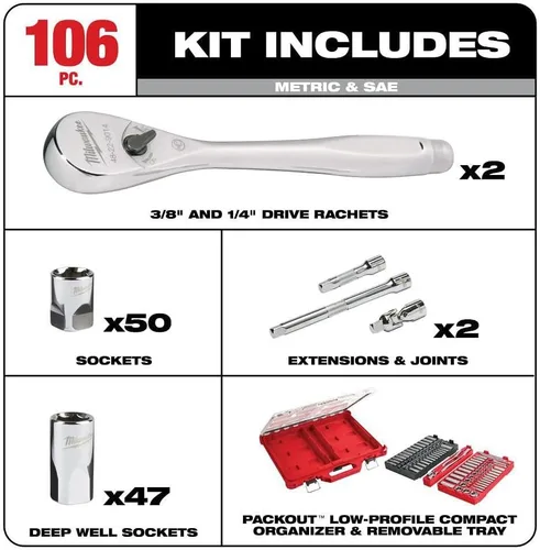 Vista 2 de Milwaukee Eléctrico - 1/4-3/8 106PC Rata y Socket Set en PKOUT SAE-MM