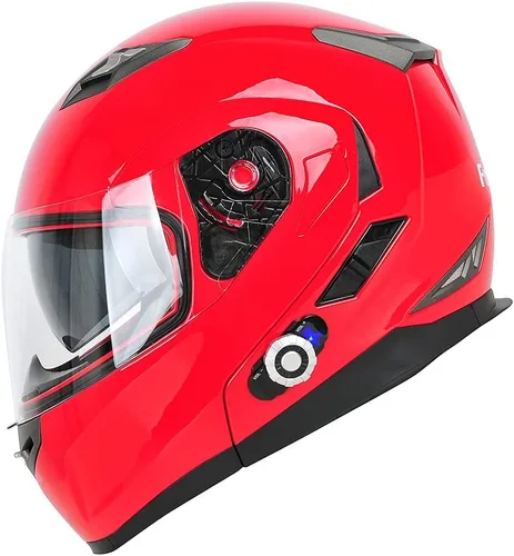 Vista 2 de Martian Casco Bluetooth para motocicleta, modular, abatible, cara completa, doble visera, auriculares de intercomunicación Bluetooth integrados