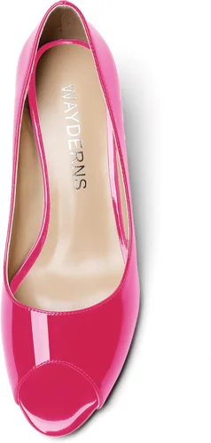Vista 3 de WAYDERNS Zapatos de tacón bajo con cuña de charol y puntera abierta para mujer de 2 pulgadas