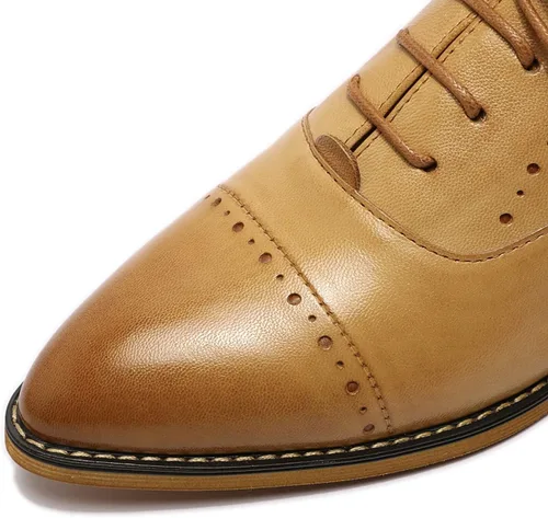 Vista 3 de Mona flying Women's Leather Perforated Lace-up Oxfords Brogue Wingtip Derby Shoes for Ladies Women