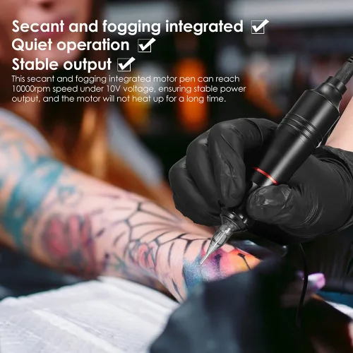 Vista 2 de Rotary Tattoo Pen Kit - Tattoo Machine Set with Adjustable Power Supply, 20 Cartridge Needles, 6 Inks, Foot Pedal, Practice Skins and Storage Case