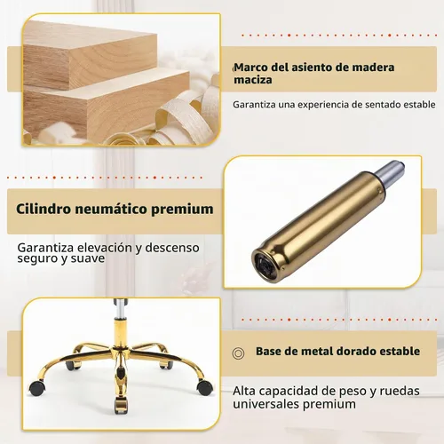Vista 7 de ABET - Silla giratoria de terciopelo para escritorio, respaldo alto copetudo, sin brazos dorados, color negro