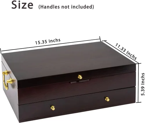 Vista 3 de GENRICE Cofre de cubiertos de madera plateado de doble capa sin cubiertos, caja de almacenamiento de cubiertos plateados para plata, estuche