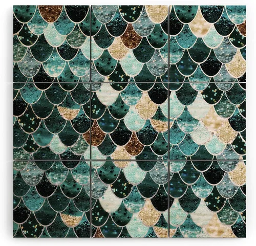 Vista 39 de Society6 Monika Strigel - Mural de pared de madera de sirena de verano de mediados de siglo, 4 x 4 pies, multicolor