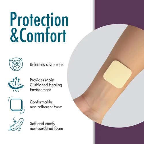 Vista 3 de Dynarex SiliGentle Apósitos de espuma, cuidado avanzado de heridas, impermeable, 2 x 2 pulgadas, almohadilla de espuma con capa de silicona, 1 caja