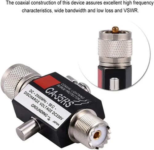 Vista 4 de DAUERHAFT Protector de rayos coaxial, DC 230A Protector de rayos coaxial Pararrayos macho a hembra Conector UHF de hierro UHF Pararrayos coaxial