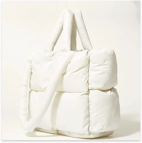 Vista 3 de Bolsa grande acolchada, de algodón, acolchada de moda, para mujer, bolsa de hombro suave, bolsa de nailon con almohada de plumón