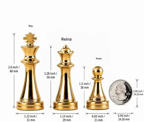Vista 5 de Piezas de ajedrez de metal con peso de 2.6 pulgadas King Extra Queens Piezas de ajedrez solamente, sin tablero