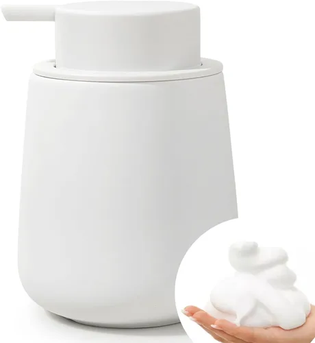 Vista 10 de Bosilunlife Dispensador de jabón espumoso de cerámica, dispensador de jabón de espuma de 12 onzas, dispensador de jabón líquido para encimera