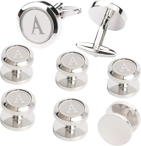 Vista 2 de Gemelos y tachuelas para hombre, camisas de esmoquin para negocios, boda, iniciales del alfabeto A-Z