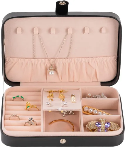 Vista 3 de Smileshe Joyero para mujeres y niñas, estuche organizador de viaje pequeño de piel sintética, cajas de almacenamiento portátil para anillos, aretes