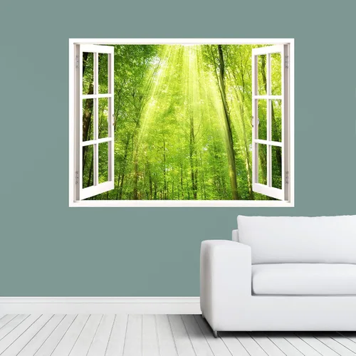 Vista 20 de IDEA4WALL Murales de pared para dormitorio, vista de ventana falsa, bosque, papel tapiz extraíble, calcomanías de pared para despegar y pegar, 24 x