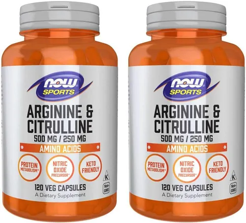 Vista 10 de NOW Sports Nutrition, Arginina y Citrulina 500 mg/ 250 mg, Aminoácidos, 120 Cápsulas Vegetales