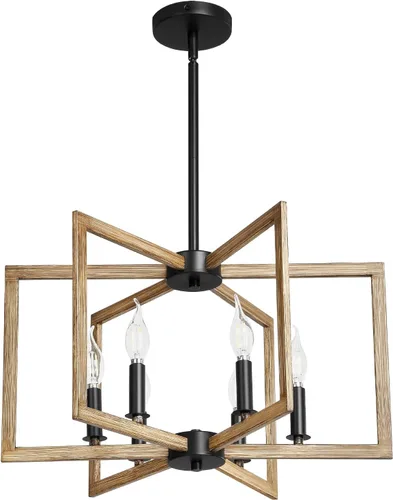 Vista 18 de VEVOR Candelabro de 6 Luces, Candelabro de Metal Estilo Granja, Altura Ajustable, Lámpara Colgante de Comedor para Techos, Candelabro Moderno