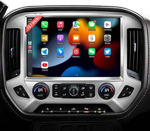 Vista 14 de Actualización estéreo de radio QLED de 13.1 pulgadas para Chevy Silverado y GMC Sierra 2014-2018, unidad principal de 8 núcleos con CarPlay/Android