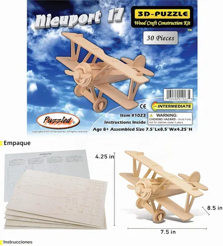 Vista 2 de Rompecabezas 3D Nieuport 17 modelo de avión - Kit de construcción de modelo de avión de madera, kit educativo de modelo de avión de madera