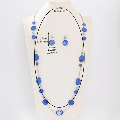 Vista 5 de Collares largos de cuentas para mujer, cadena de eslabones multicolor, juego de aretes, cuentas de piedra de concha, collar de moda, regalo