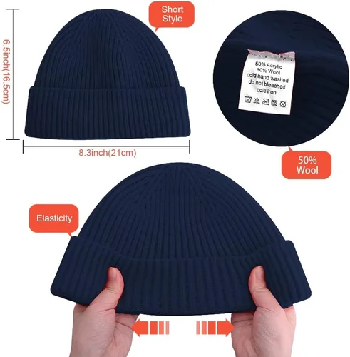 Vista 6 de vidsel Gorro Corto de Pescador para Hombres y Mujeres, Gorro de Lana Tejida con Puño Estilo Moderno de Arrastrero, Gorros Cálidos de Invierno