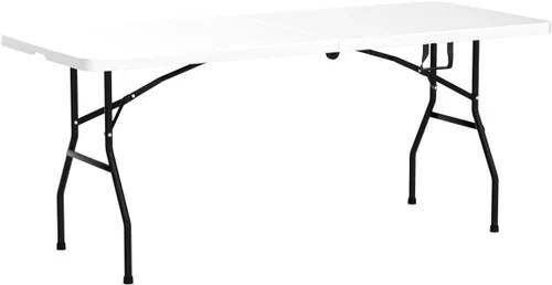 Vista 6 de Mesa plegable de plástico de 6 pies, mesa de camping plegable ajustable para picnic, campamento, cocina, fiesta al aire libre e interior (blanco)